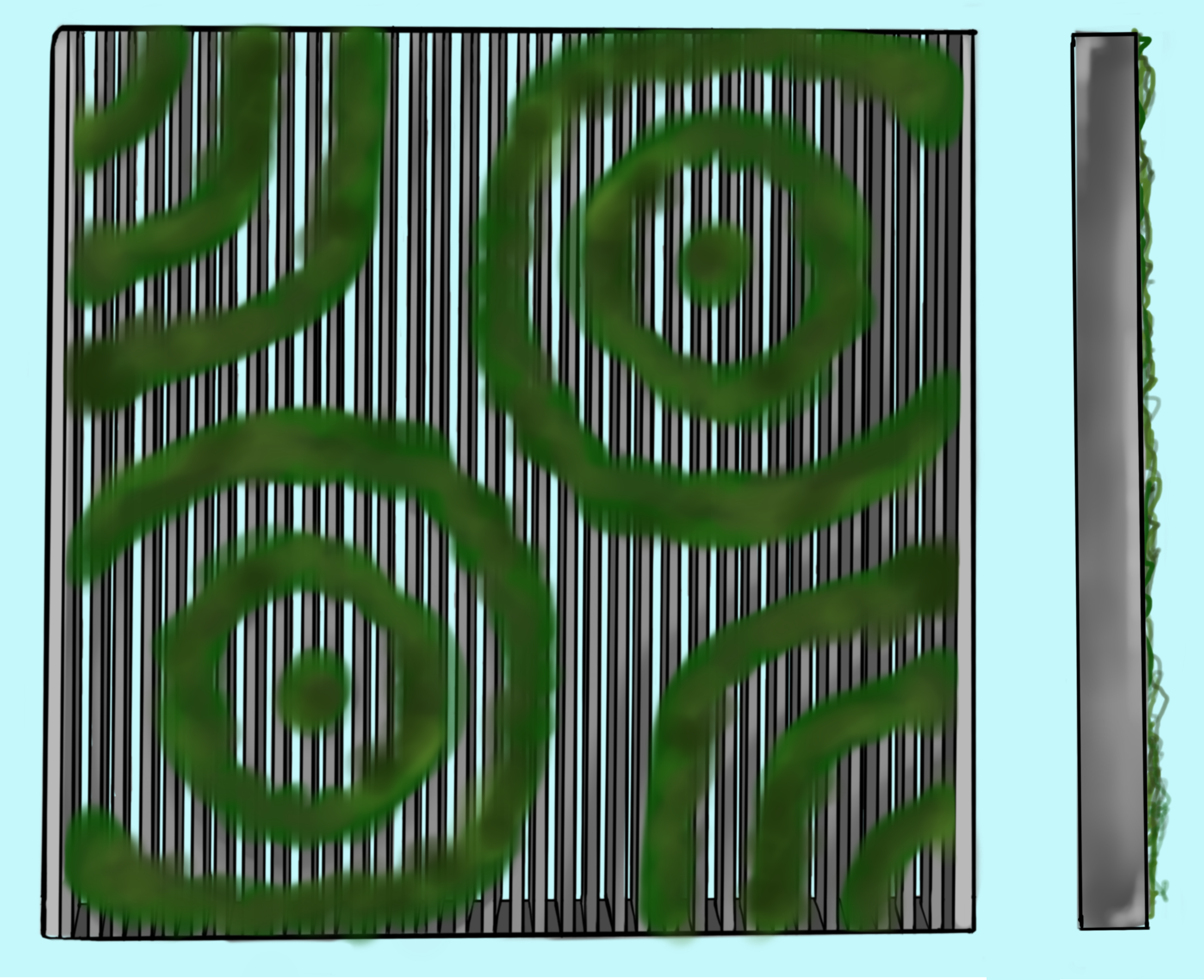Version 2 panel sketch — organic spiral with moss